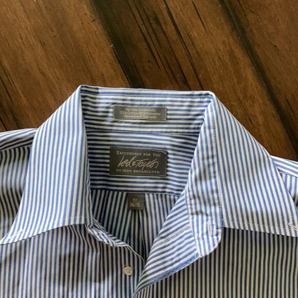 NEW Men’s Lord & Taylor Blue and White Pinstripe Button Down Dress Shirt 17 Neck - Picture 3 of 5